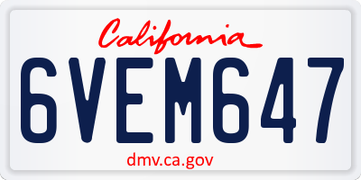 CA license plate 6VEM647