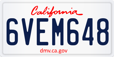 CA license plate 6VEM648