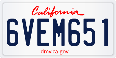 CA license plate 6VEM651