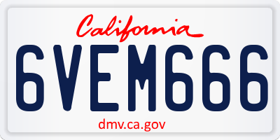 CA license plate 6VEM666