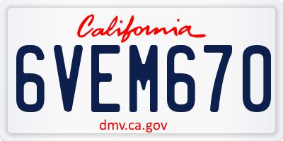 CA license plate 6VEM670