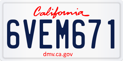 CA license plate 6VEM671