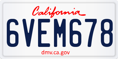 CA license plate 6VEM678