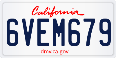 CA license plate 6VEM679