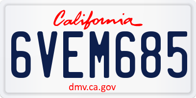 CA license plate 6VEM685