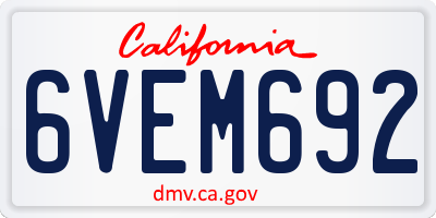 CA license plate 6VEM692