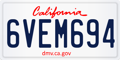 CA license plate 6VEM694