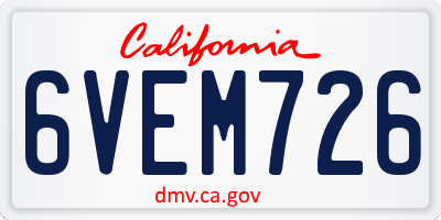 CA license plate 6VEM726