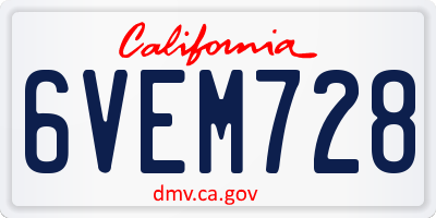 CA license plate 6VEM728
