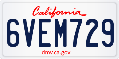 CA license plate 6VEM729