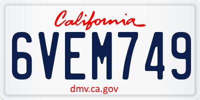 CA license plate 6VEM749