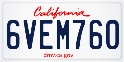 CA license plate 6VEM760