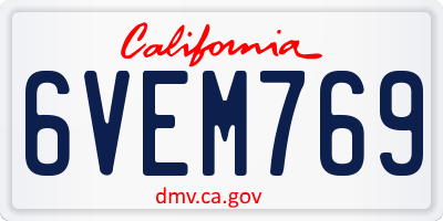 CA license plate 6VEM769