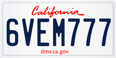 CA license plate 6VEM777