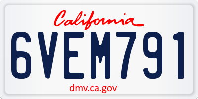 CA license plate 6VEM791