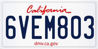 CA license plate 6VEM803