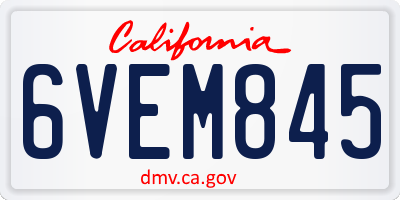 CA license plate 6VEM845