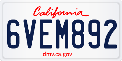 CA license plate 6VEM892