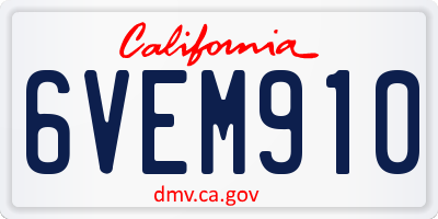 CA license plate 6VEM910