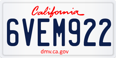 CA license plate 6VEM922