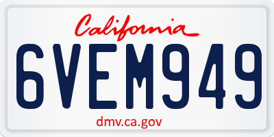 CA license plate 6VEM949