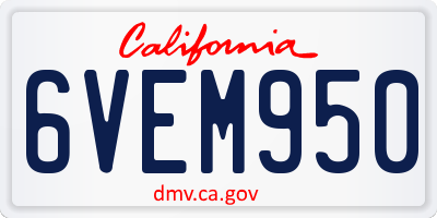 CA license plate 6VEM950