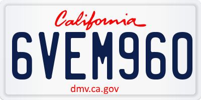 CA license plate 6VEM960