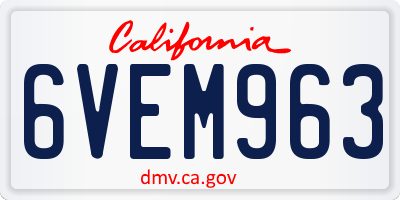 CA license plate 6VEM963