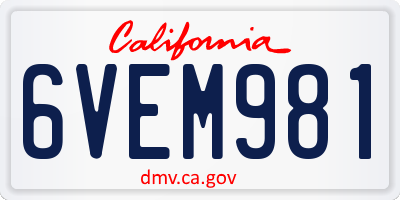 CA license plate 6VEM981