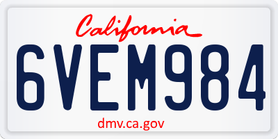 CA license plate 6VEM984