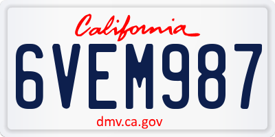 CA license plate 6VEM987