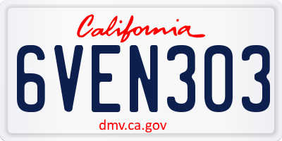 CA license plate 6VEN303