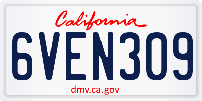 CA license plate 6VEN309