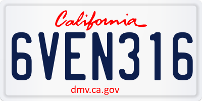 CA license plate 6VEN316
