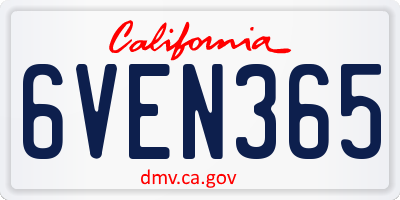 CA license plate 6VEN365