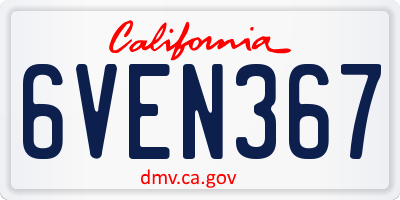 CA license plate 6VEN367