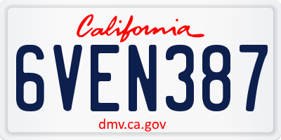 CA license plate 6VEN387
