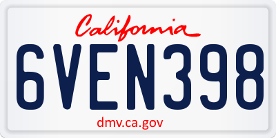 CA license plate 6VEN398