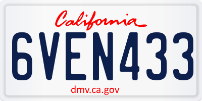 CA license plate 6VEN433