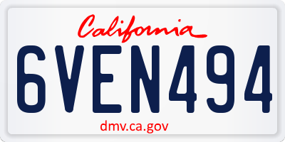 CA license plate 6VEN494