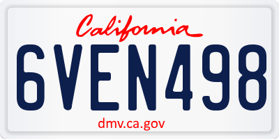 CA license plate 6VEN498