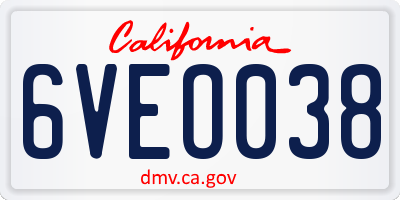 CA license plate 6VEO038