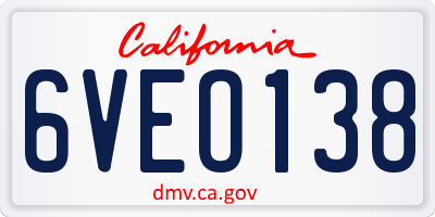 CA license plate 6VEO138