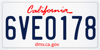 CA license plate 6VEO178