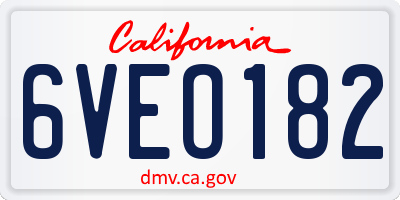 CA license plate 6VEO182
