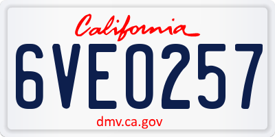 CA license plate 6VEO257