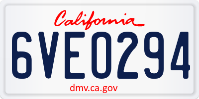 CA license plate 6VEO294
