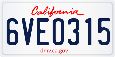 CA license plate 6VEO315