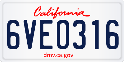 CA license plate 6VEO316