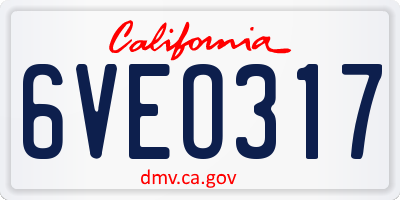 CA license plate 6VEO317